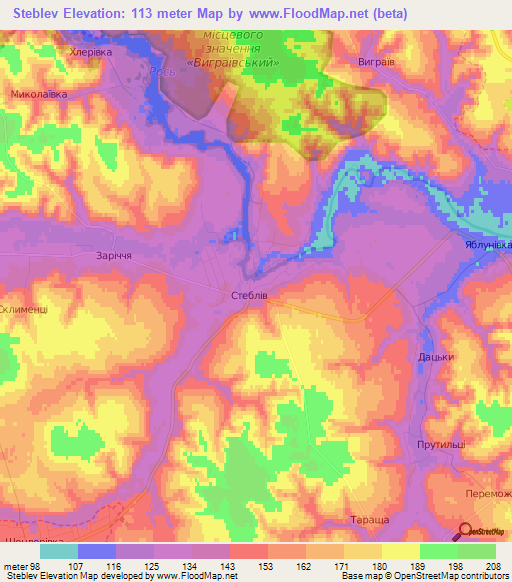 Steblev,Ukraine Elevation Map