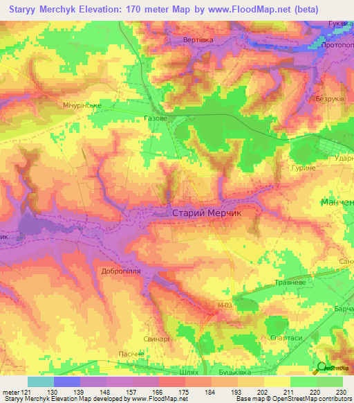 Staryy Merchyk,Ukraine Elevation Map