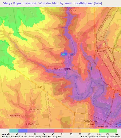 Staryy Krym,Ukraine Elevation Map