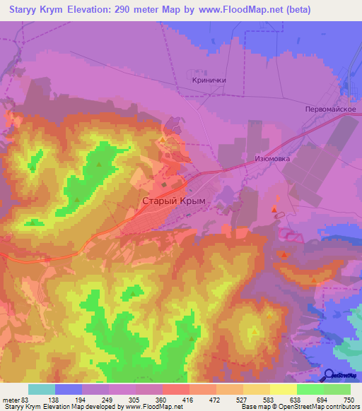 Staryy Krym,Ukraine Elevation Map