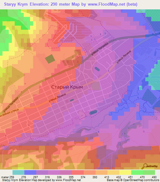 Staryy Krym,Ukraine Elevation Map