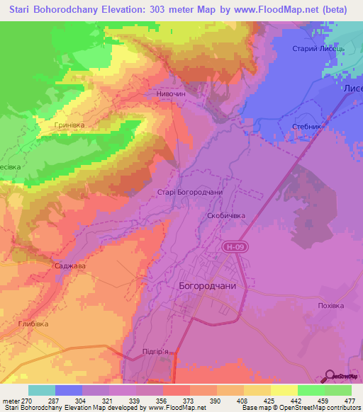 Stari Bohorodchany,Ukraine Elevation Map