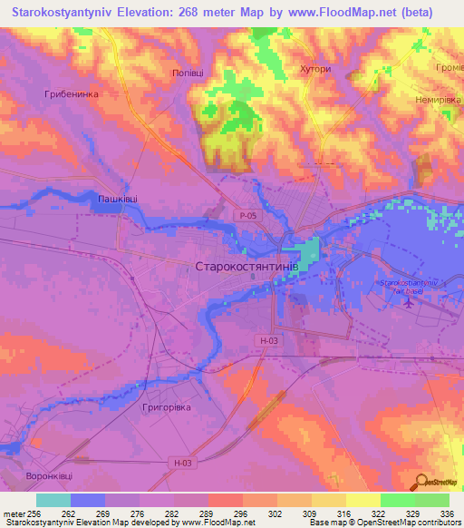 Starokostyantyniv,Ukraine Elevation Map