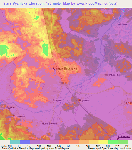 Stara Vyzhivka,Ukraine Elevation Map