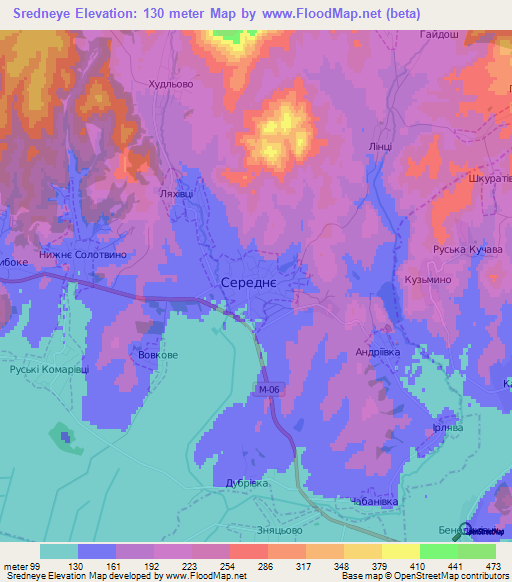 Sredneye,Ukraine Elevation Map