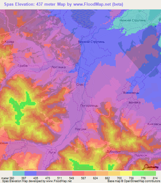 Spas,Ukraine Elevation Map