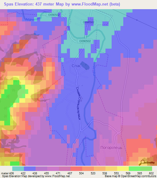 Spas,Ukraine Elevation Map