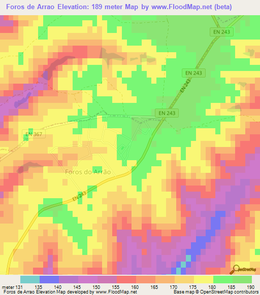 Foros de Arrao,Portugal Elevation Map