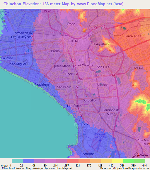 Chinchon,Peru Elevation Map