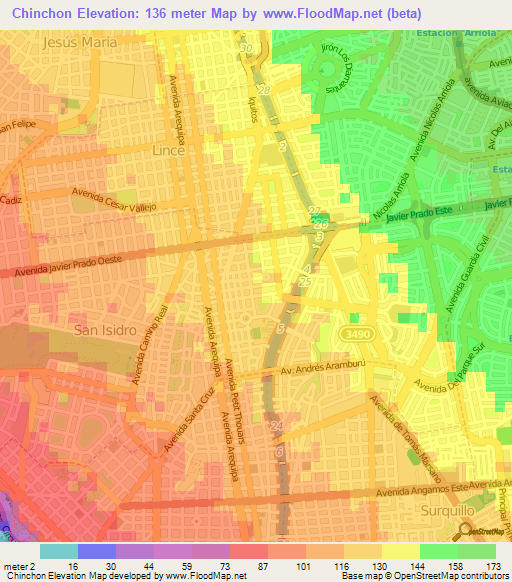 Chinchon,Peru Elevation Map