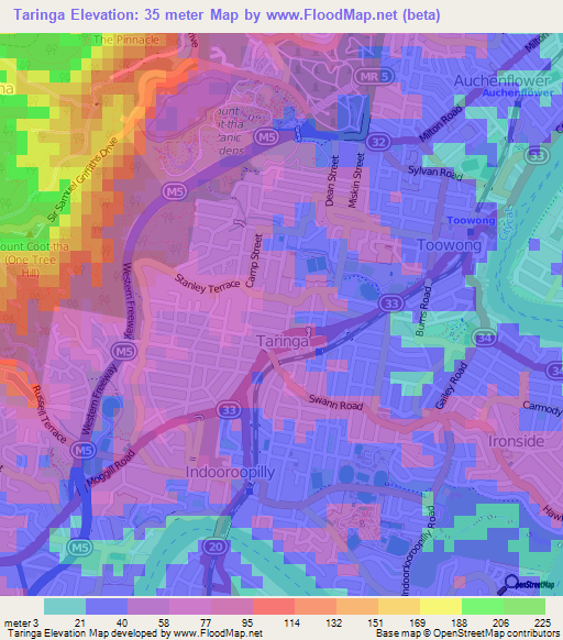 Taringa,Australia Elevation Map