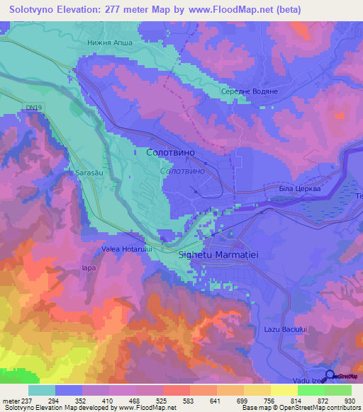 Solotvyno,Ukraine Elevation Map