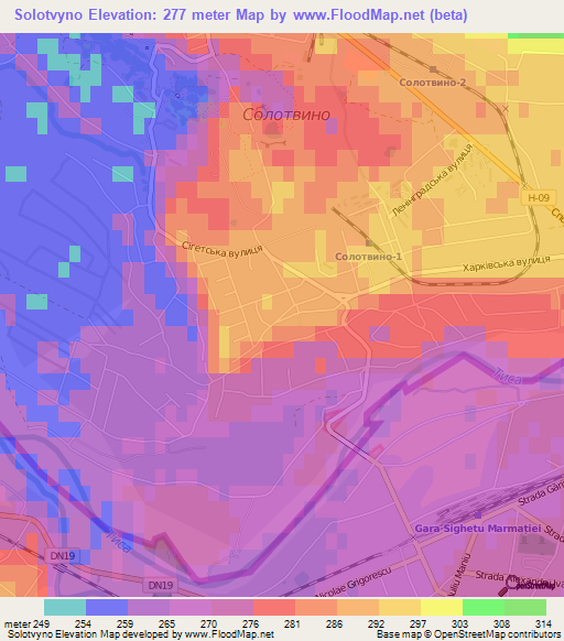 Solotvyno,Ukraine Elevation Map