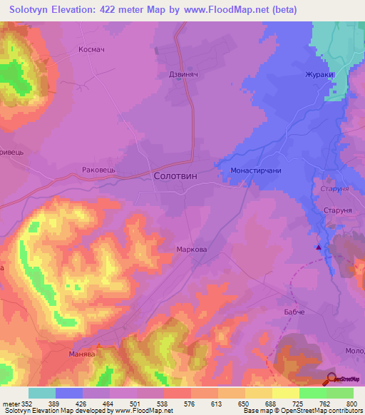 Solotvyn,Ukraine Elevation Map