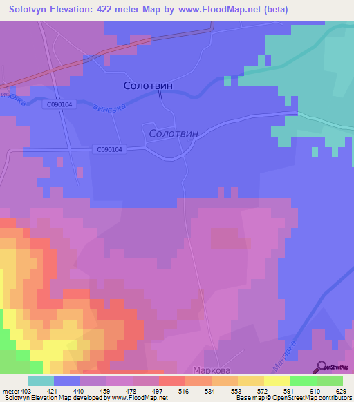 Solotvyn,Ukraine Elevation Map