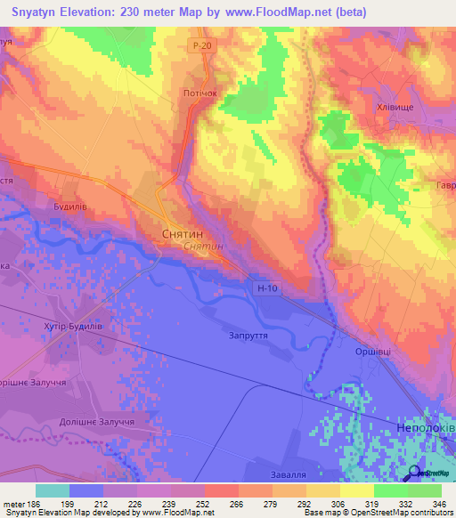 Snyatyn,Ukraine Elevation Map