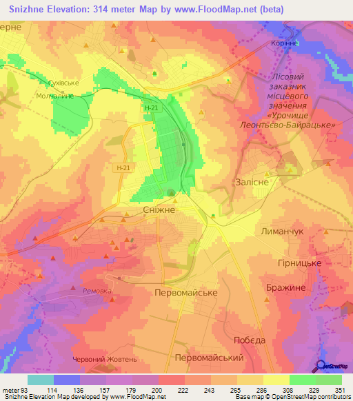 Snizhne,Ukraine Elevation Map