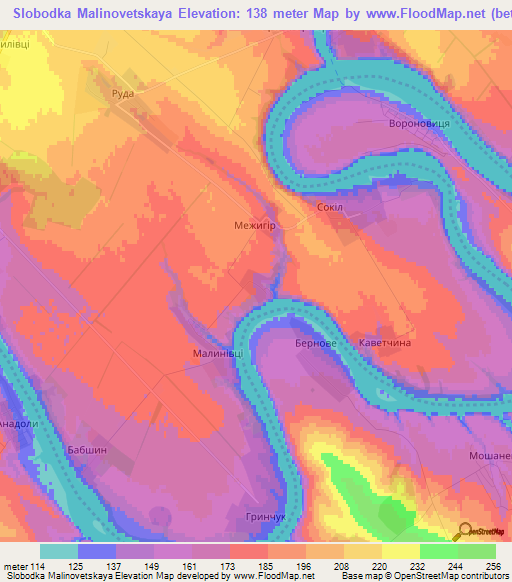 Slobodka Malinovetskaya,Ukraine Elevation Map