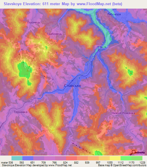 Slavskoye,Ukraine Elevation Map