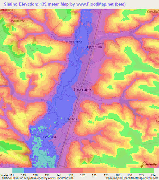Slatino,Ukraine Elevation Map