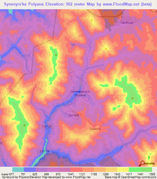 Synevyrs'ka Polyana,Ukraine Elevation Map