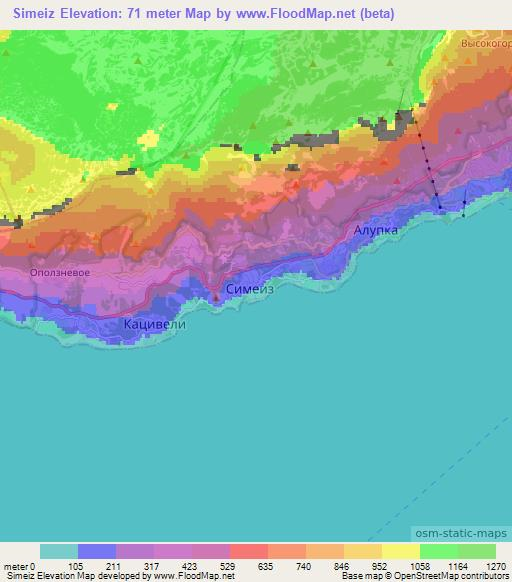 Simeiz,Ukraine Elevation Map