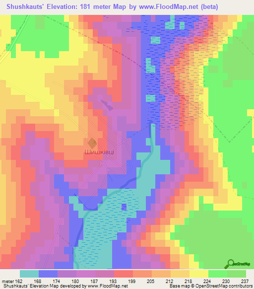 Shushkauts',Ukraine Elevation Map