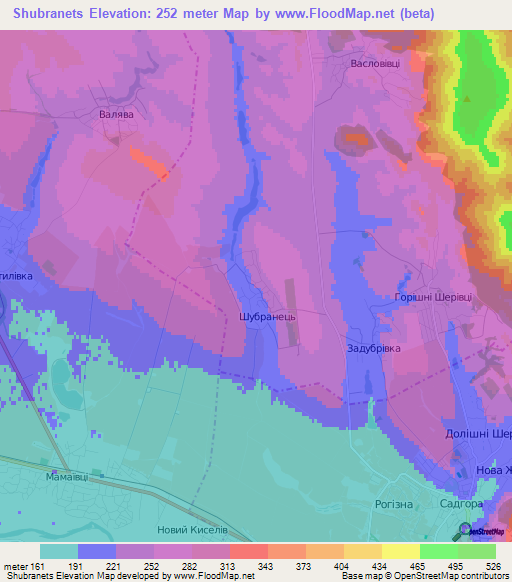 Shubranets,Ukraine Elevation Map