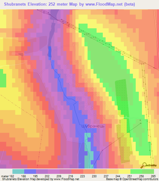 Shubranets,Ukraine Elevation Map