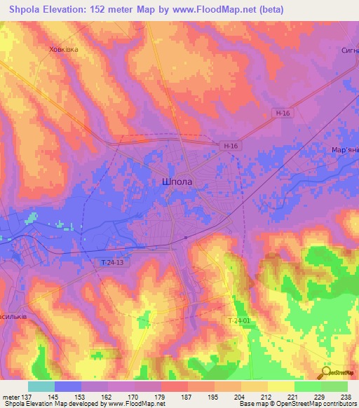 Shpola,Ukraine Elevation Map