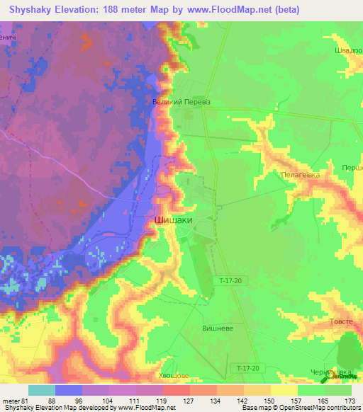 Shyshaky,Ukraine Elevation Map
