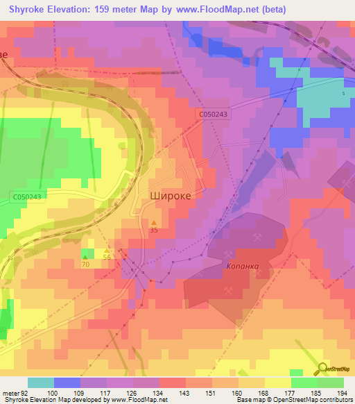 Shyroke,Ukraine Elevation Map