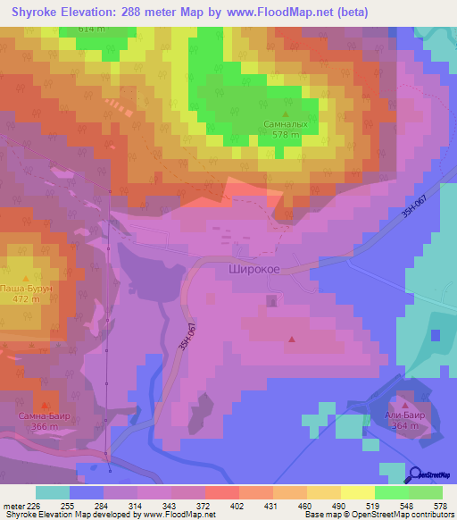 Shyroke,Ukraine Elevation Map