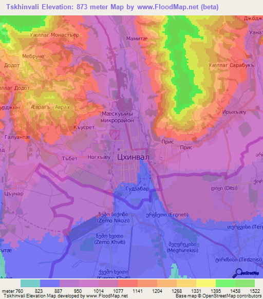 Tskhinvali,Georgia Elevation Map