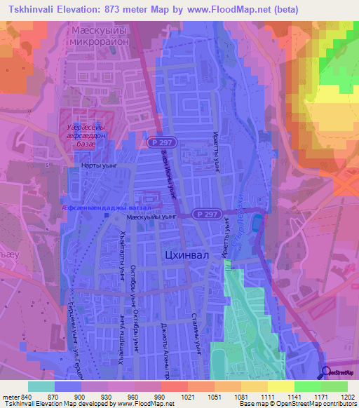 Tskhinvali,Georgia Elevation Map