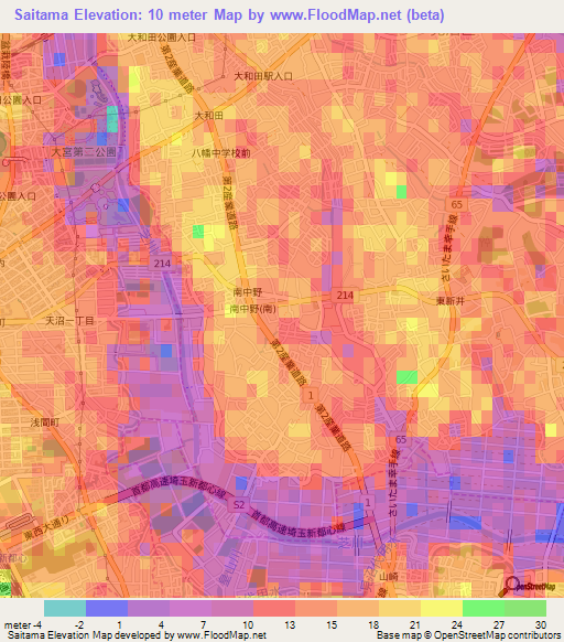 Saitama,Japan Elevation Map