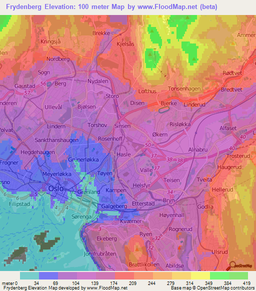 Frydenberg,Norway Elevation Map