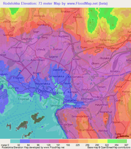Rodelokka,Norway Elevation Map