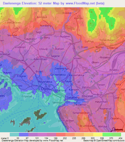 Daelenenga,Norway Elevation Map