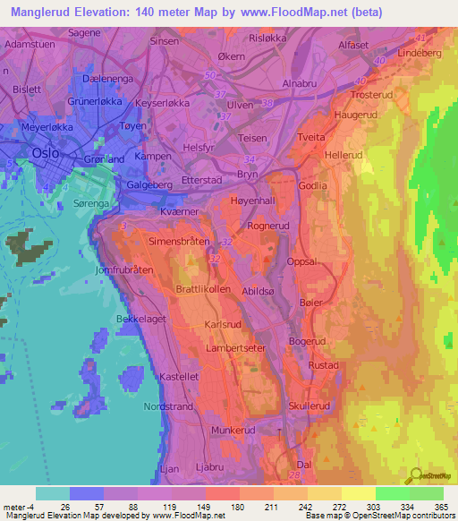 Manglerud,Norway Elevation Map