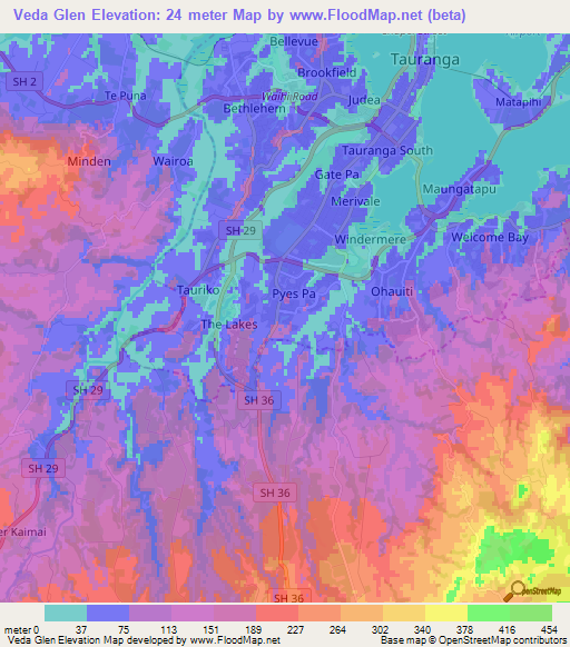 Veda Glen,New Zealand Elevation Map