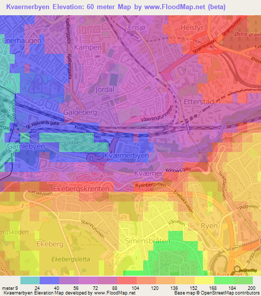 Kvaernerbyen,Norway Elevation Map