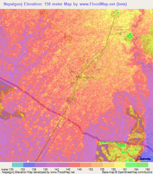 Nepalgunj,Nepal Elevation Map