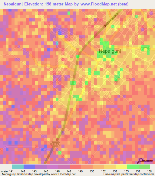 Nepalgunj,Nepal Elevation Map