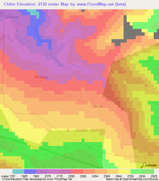 Chitre,Nepal Elevation Map