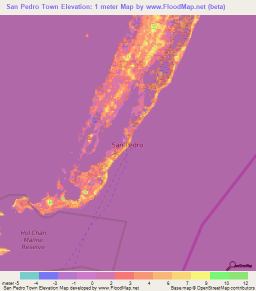 San Pedro Town,Belize Elevation Map