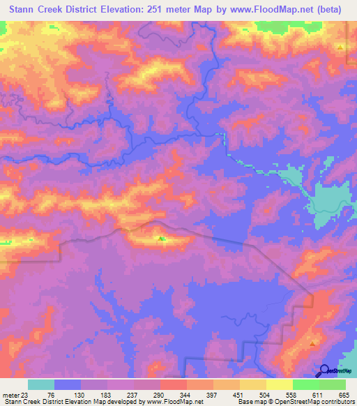 Stann Creek District,Belize Elevation Map