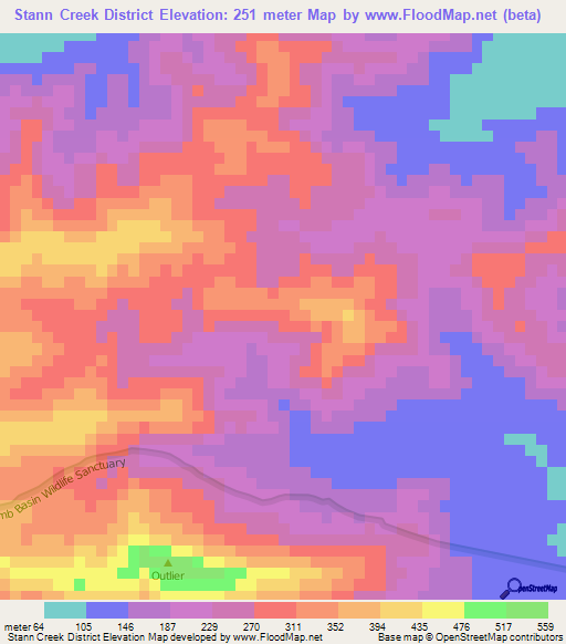 Stann Creek District,Belize Elevation Map