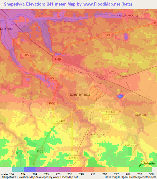 Shepetivka,Ukraine Elevation Map