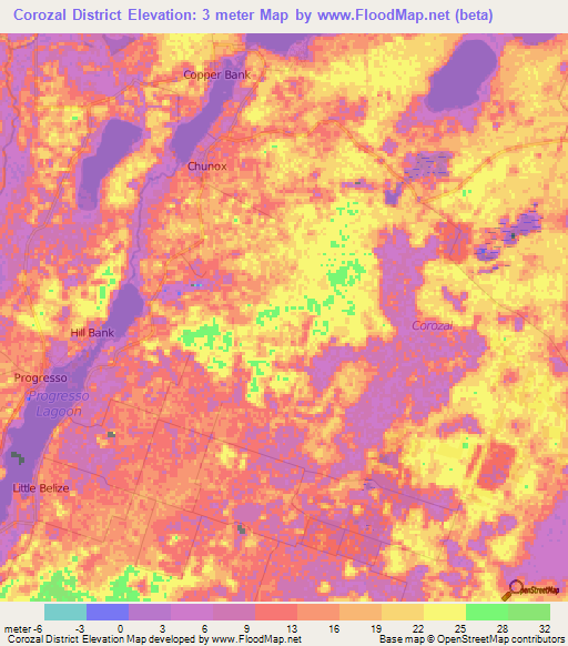 Corozal District,Belize Elevation Map
